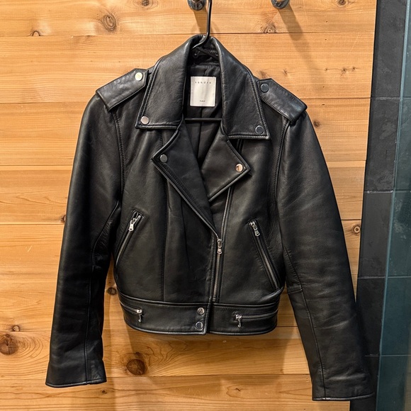 Sandro Black Leather Biker Jacket - Picture 1 of 9